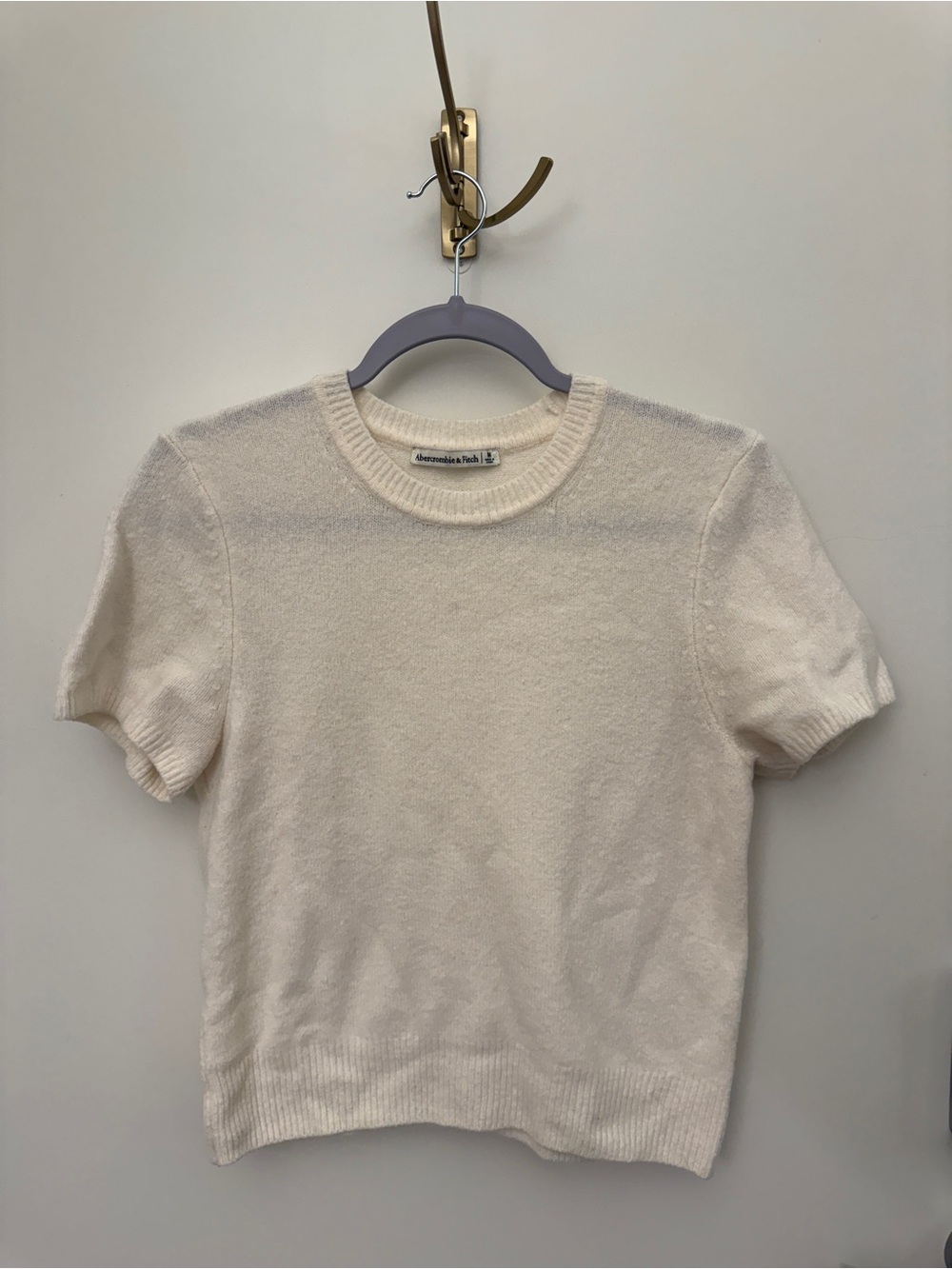 Abercrombie & Fitch Ivory Crewneck Short Sleeve Knit